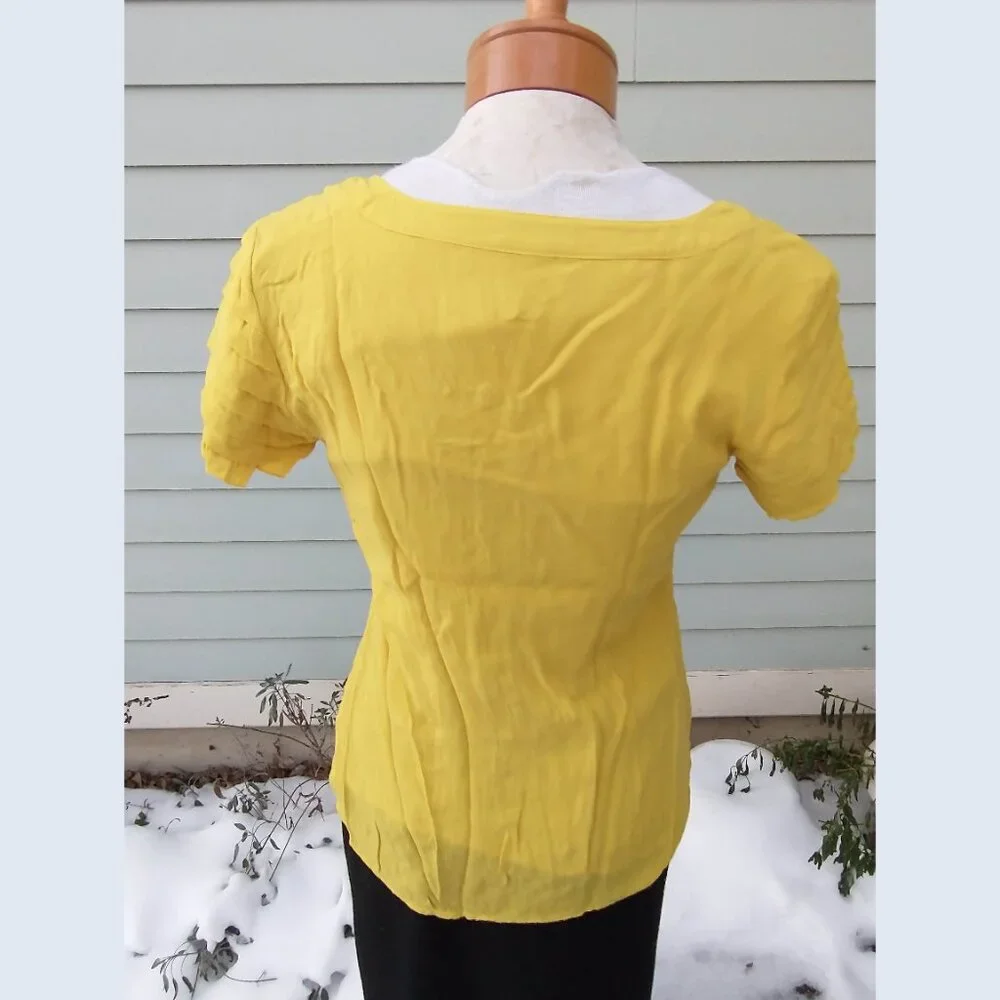 Blouse: Silk, yellow pleated, ruffled cuff. Size 6 - by Walter